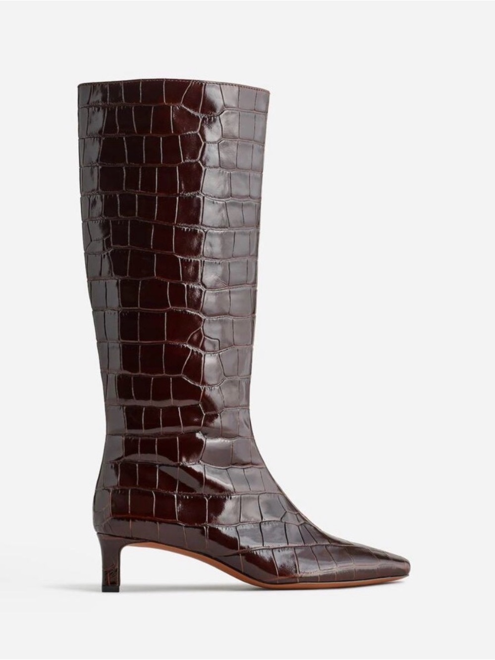 Madewell the Dimes Women's Brown Croc-Embossed Knee Boot - Picture 3 of 5